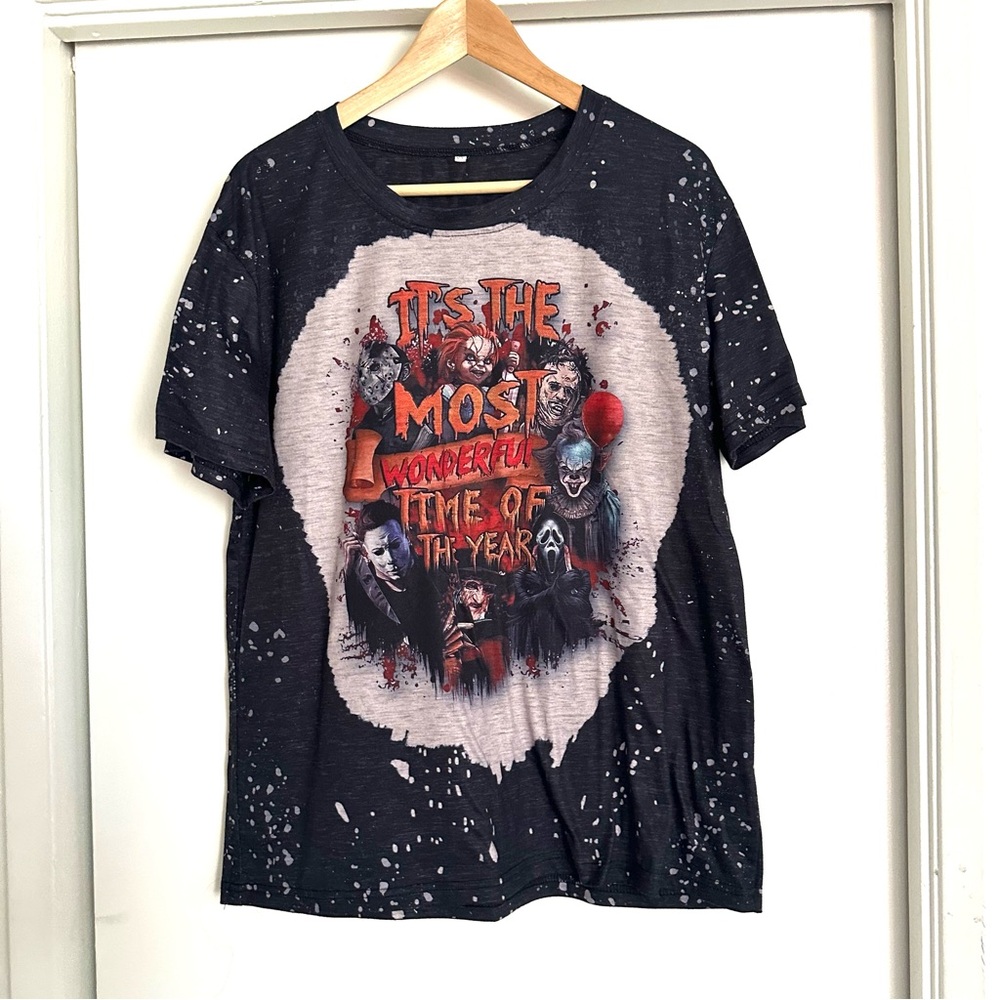 Horror Villains Bleach Wash Graphic Tee – “Most Wonderful Time” Halloween Shirt